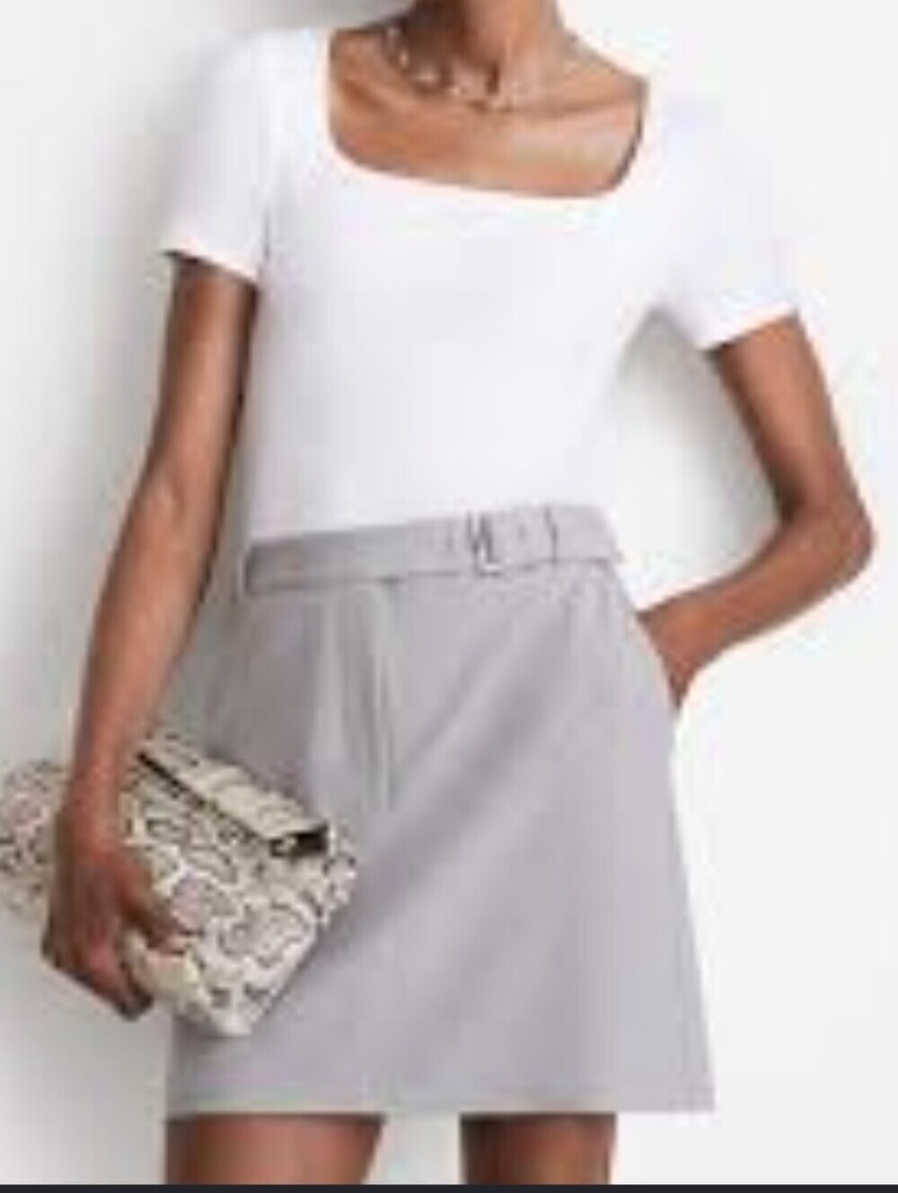 NWT LOFT Square Neck Shimmery Beige Short Sleeve Top-Size:L